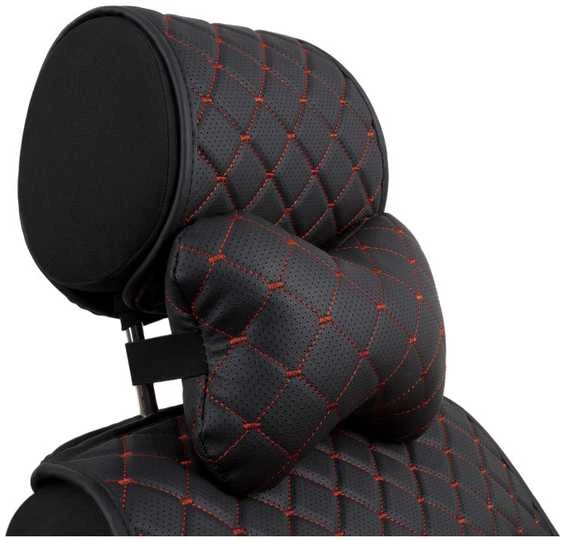 Automobilio sėdynės galvos atramos pagalvė EVAtech ECO 27x16 cm - juoda / raudonos siūlės