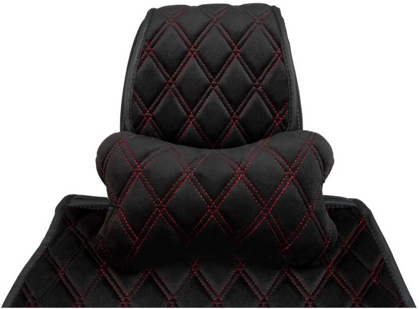 Automobilio sėdynės galvos atramos pagalvė EVAtech 27x16 cm - juoda / raudonos siūlės