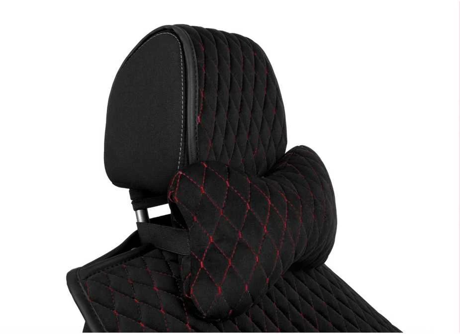 Automobilio sėdynės galvos atramos pagalvė EVAtech 27x16 cm - juoda / raudonos siūlės