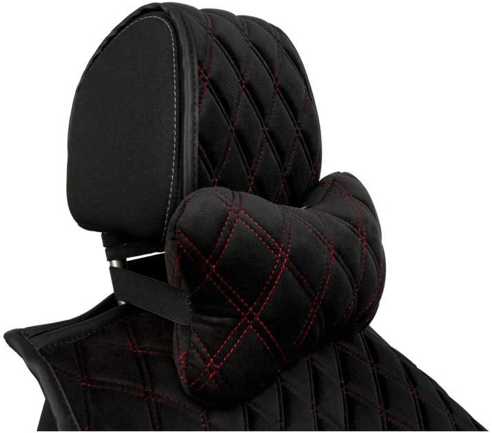 Automobilio sėdynės galvos atramos pagalvė EVAtech 27x16 cm - juoda / raudonos siūlės