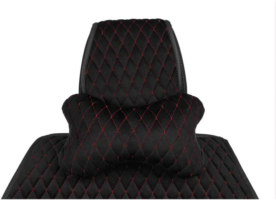 Automobilio sėdynės galvos atramos pagalvė EVAtech 27x16 cm - juoda / raudonos siūlės