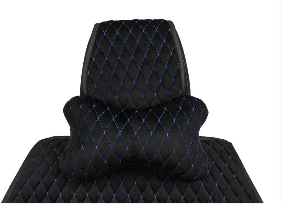 Automobilio sėdynės galvos atramos pagalvė EVAtech 27x16 cm - juoda / mėlynos siūlės
