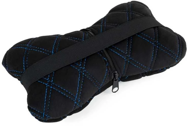 Automobilio sėdynės galvos atramos pagalvė EVAtech 27x16 cm - juoda / mėlynos siūlės