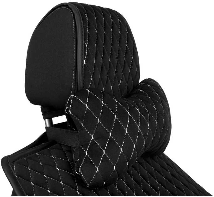 Automobilio sėdynės galvos atramos pagalvė EVAtech 27x16 cm - juoda / baltos siūlės