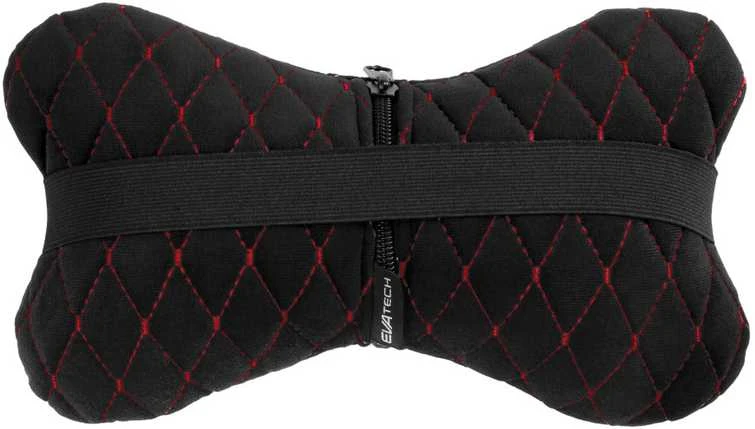 Automobilio sėdynės galvos atramos pagalvė EVAtech 27x16 cm - juoda / raudonos siūlės