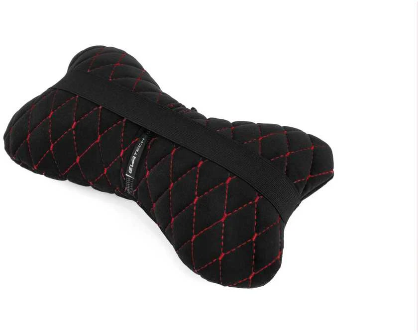 Automobilio sėdynės galvos atramos pagalvė EVAtech 27x16 cm - juoda / raudonos siūlės