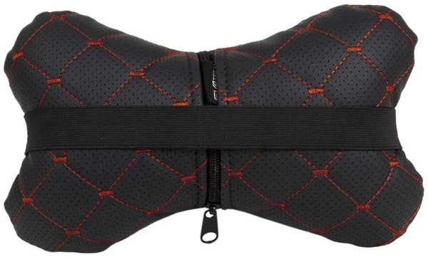 Automobilio sėdynės galvos atramos pagalvė EVAtech ECO 27x16 cm - juoda / raudonos siūlės