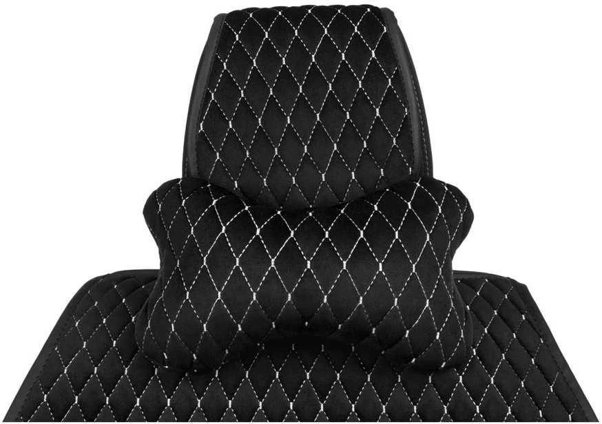 Automobilio sėdynės galvos atramos pagalvė EVAtech 27x16 cm - juoda / baltos siūlės