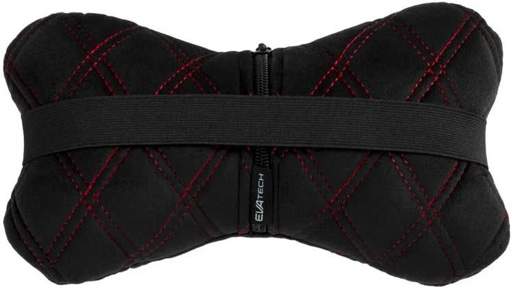 Automobilio sėdynės galvos atramos pagalvė EVAtech 27x16 cm - juoda / raudonos siūlės