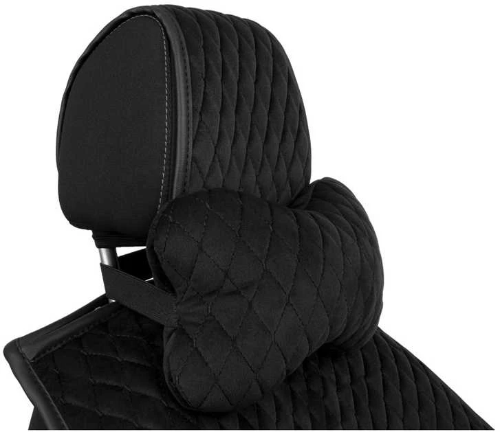 Automobilio sėdynės galvos atramos pagalvė EVAtech 27x16 cm - juoda / juodos siūlės