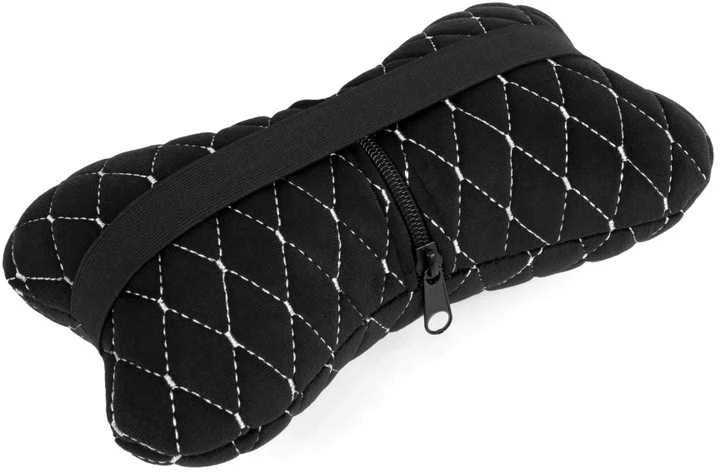 Automobilio sėdynės galvos atramos pagalvė EVAtech 27x16 cm - juoda / baltos siūlės