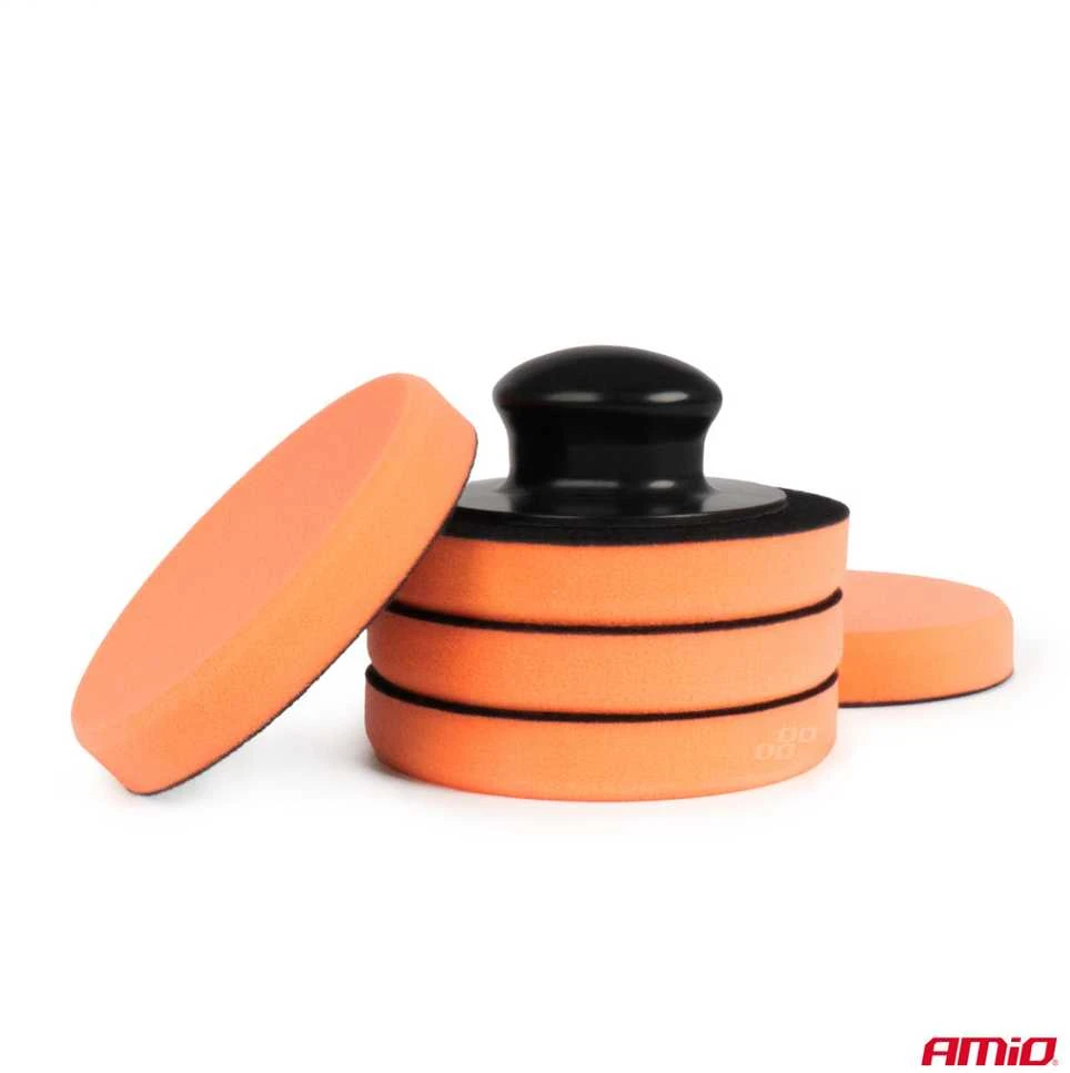 Automobilio vaško/poliravimo pagalvėlių rinkinys su rankena, 125 mm, 5 vnt., AMIO-02903