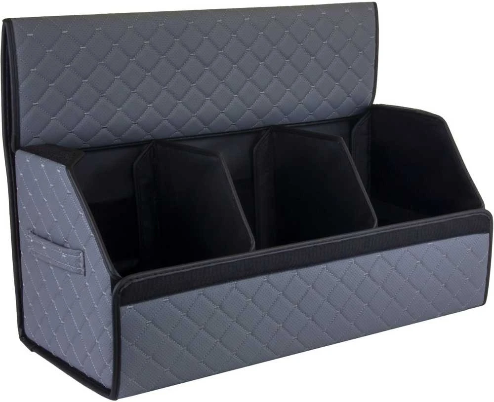 Bagažinės daiktadėžė EVAtech ECO L 30x30x65 cm - pilka / juodi kraštai / pilkos siūlės / juodas vidus