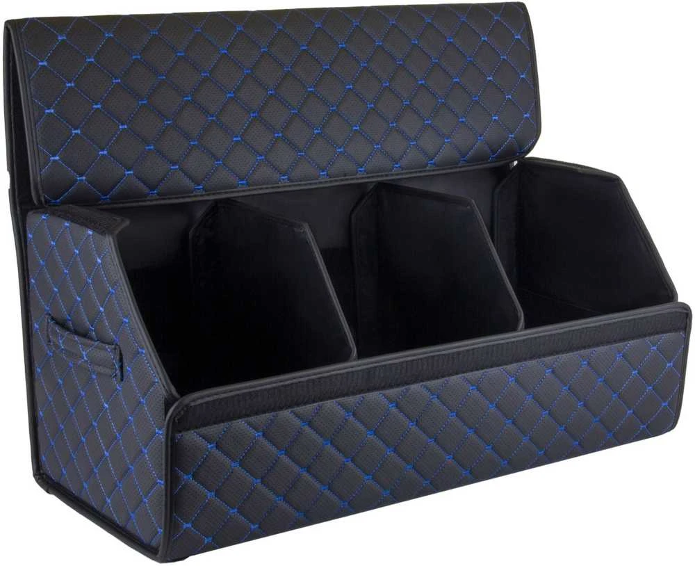 Bagažinės daiktadėžė EVAtech ECO L 30x30x65 cm - juoda / juodi kraštai / mėlynos siūlės / juodas vidus