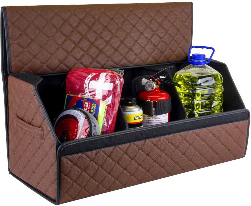 Bagažinės daiktadėžė EVAtech ECO L 30x30x65 cm - ruda / juodi kraštai / rudos siūlės / juodas vidus