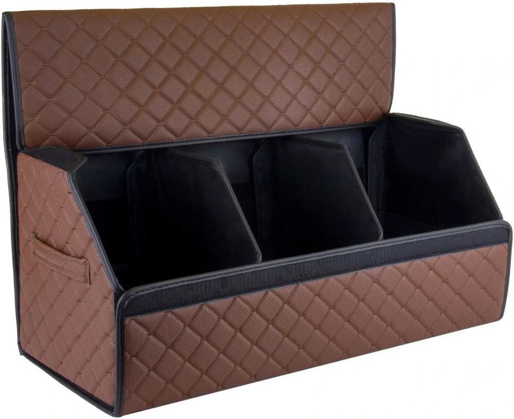 Bagažinės daiktadėžė EVAtech ECO L 30x30x65 cm - ruda / juodi kraštai / rudos siūlės / juodas vidus