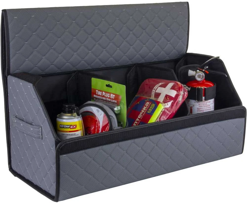 Bagažinės daiktadėžė EVAtech ECO L 30x30x65 cm - pilka / juodi kraštai / pilkos siūlės / juodas vidus