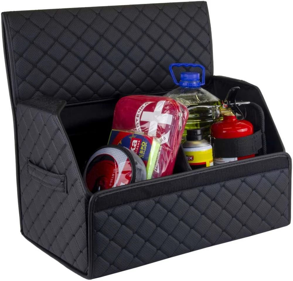 Bagažinės daiktadėžė EVAtech ECO M 30x30x50 cm - juoda / juodi kraštai / juodos siūlės / juodas vidus