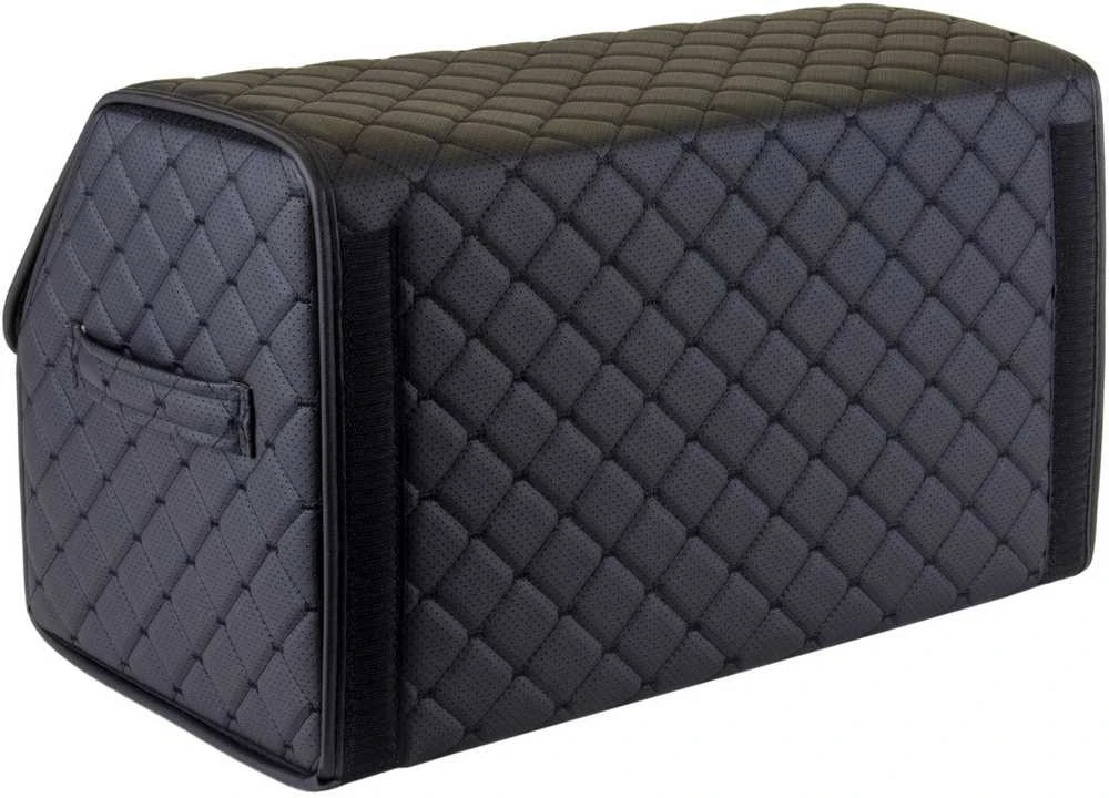 Bagažinės daiktadėžė EVAtech ECO M 30x30x50 cm - juoda / juodi kraštai / juodos siūlės / raudonas vidus