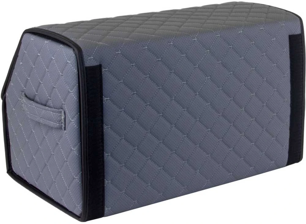 Bagažinės daiktadėžė EVAtech ECO M 30x30x50 cm - pilka / juodi kraštai / pilkos siūlės / juodas vidus