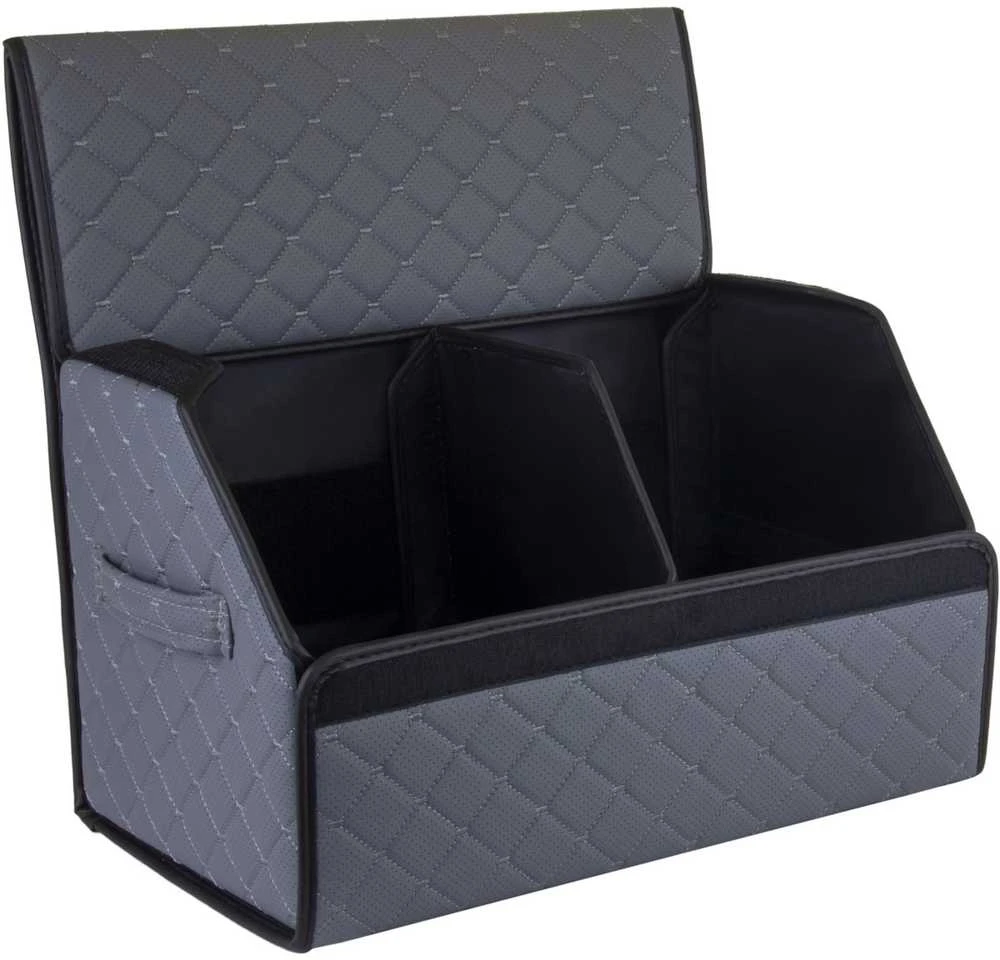 Bagažinės daiktadėžė EVAtech ECO M 30x30x50 cm - pilka / juodi kraštai / pilkos siūlės / juodas vidus