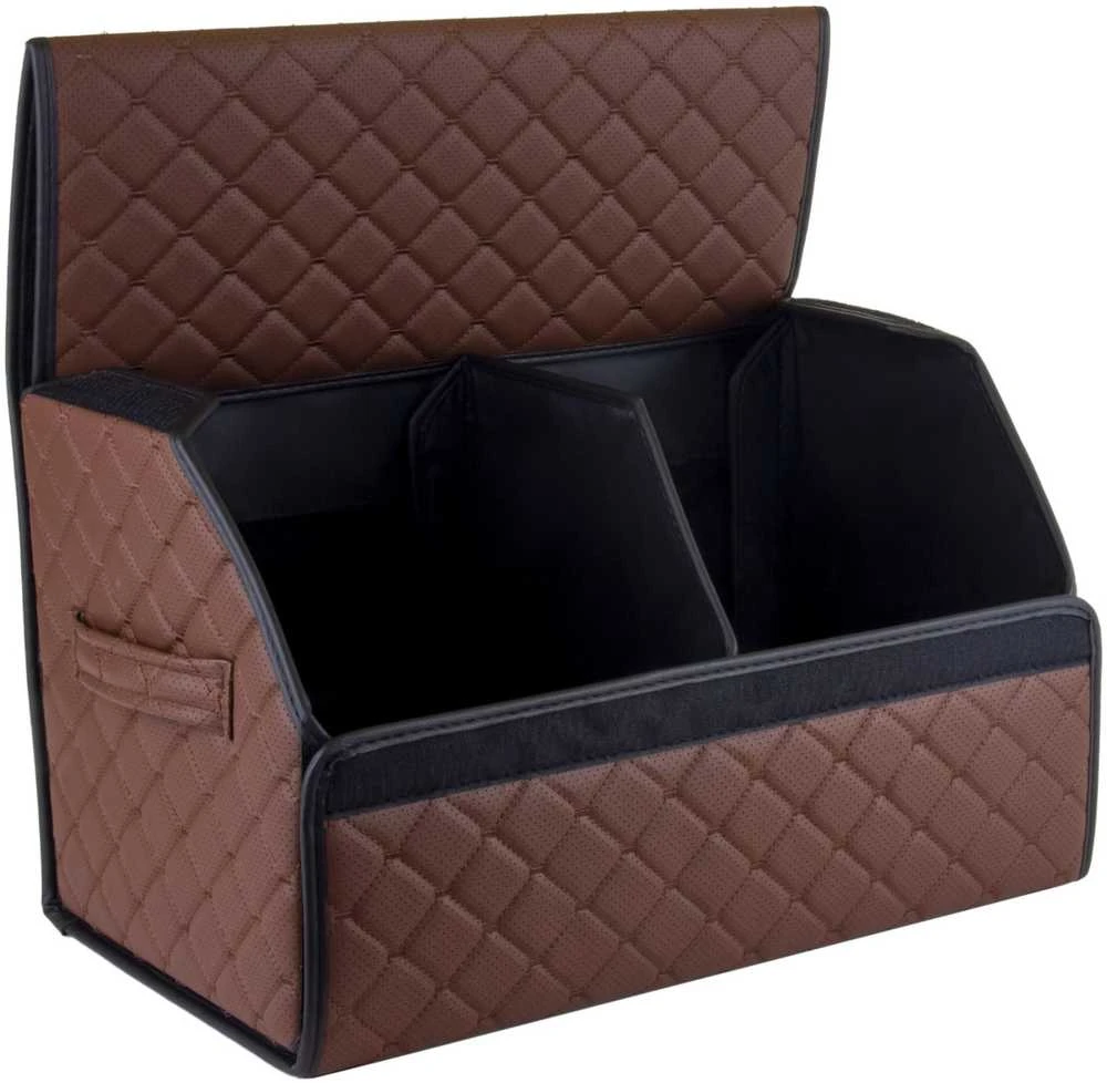 Bagažinės daiktadėžė EVAtech ECO M 30x30x50 cm - ruda / juodi kraštai / rudos siūlės / juodas vidus