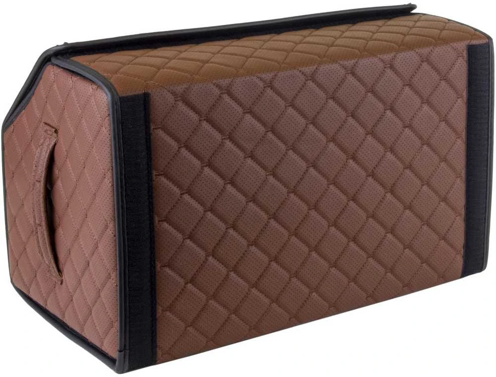 Bagažinės daiktadėžė EVAtech ECO M 30x30x50 cm - ruda / juodi kraštai / rudos siūlės / juodas vidus