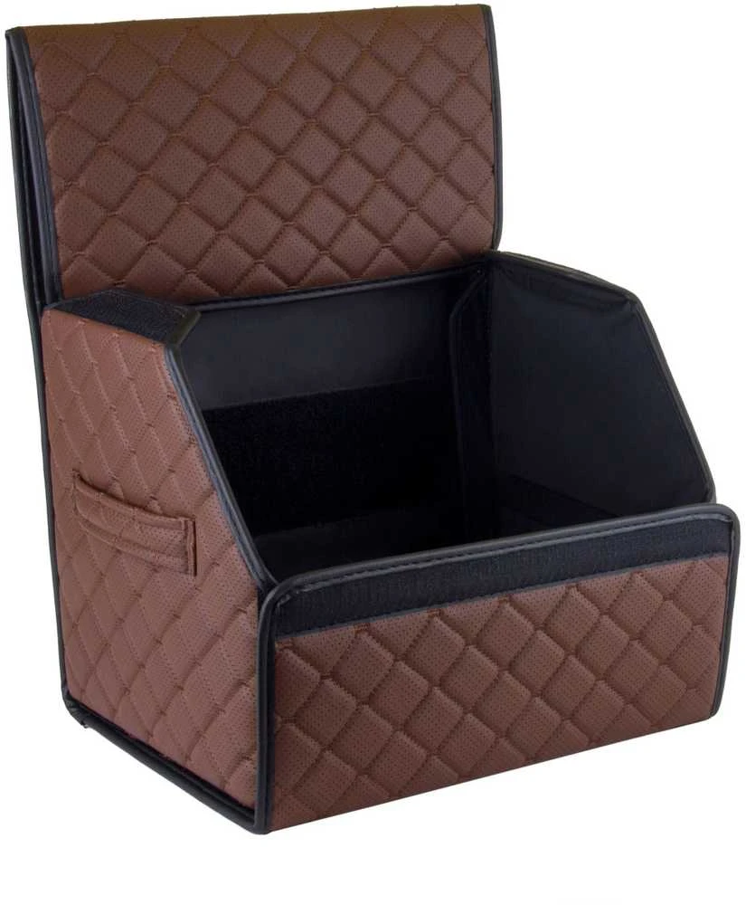 Bagažinės daiktadėžė EVAtech ECO S 30x30x35 cm - ruda / juodi kraštai / rudos siūlės / juodas vidus