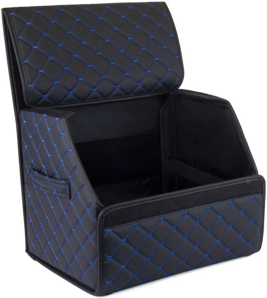 Bagažinės daiktadėžė EVAtech ECO S 30x30x35 cm - juoda / juodi kraštai / mėlynos siūlės / juodas vidus