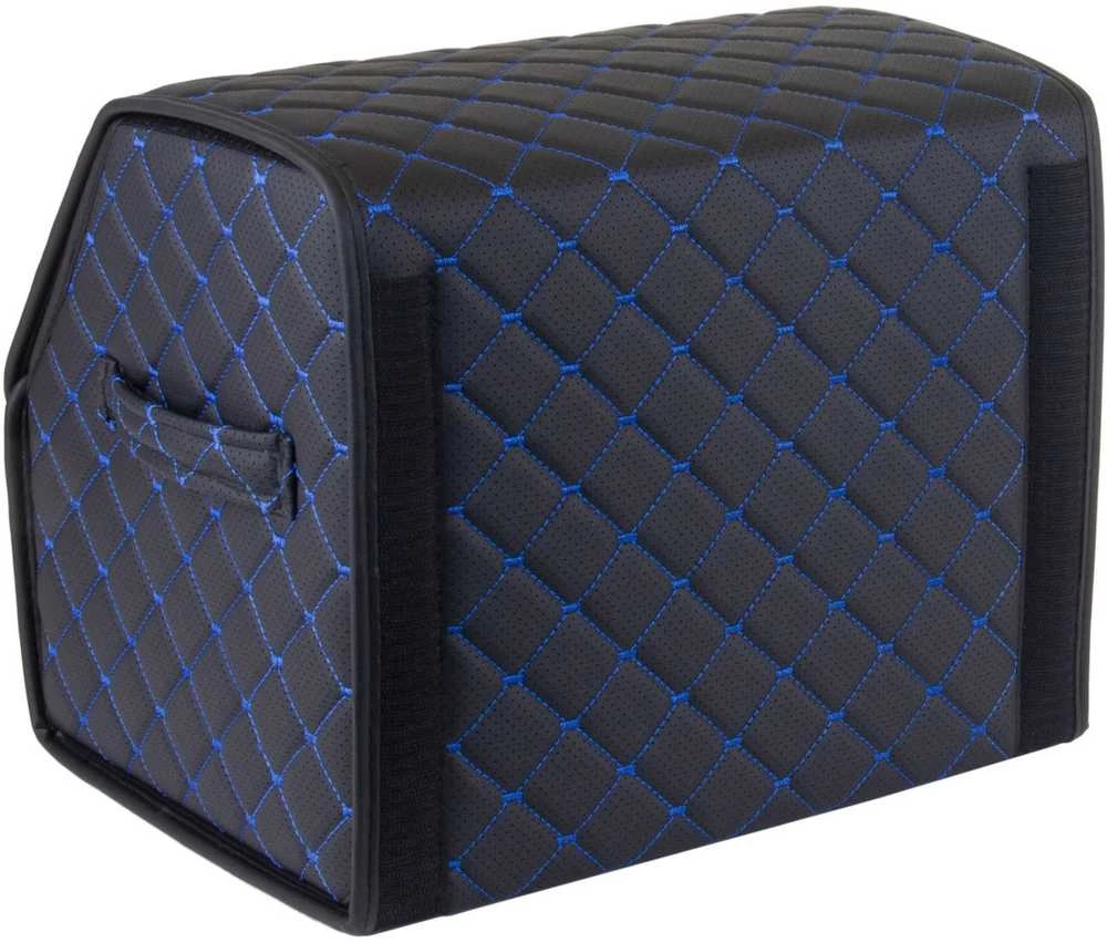 Bagažinės daiktadėžė EVAtech ECO S 30x30x35 cm - juoda / juodi kraštai / mėlynos siūlės / juodas vidus