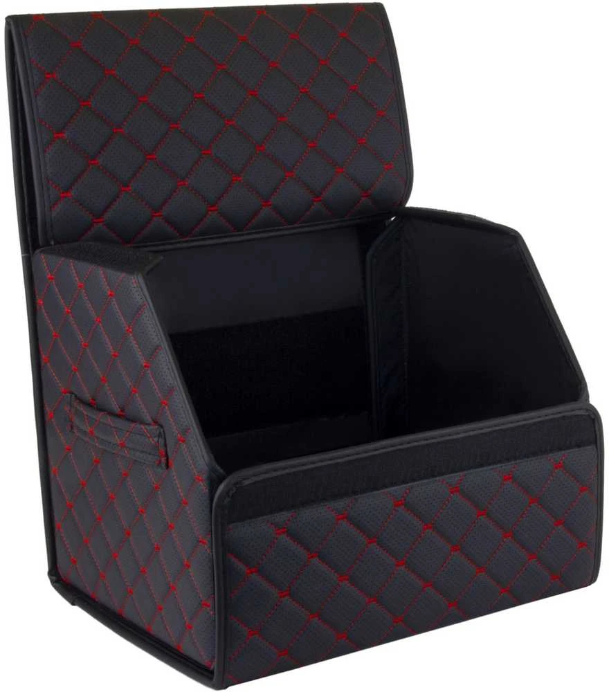 Bagažinės daiktadėžė EVAtech ECO S 30x30x35 cm - juoda / juodi kraštai / raudonos siūlės / juodas vidus