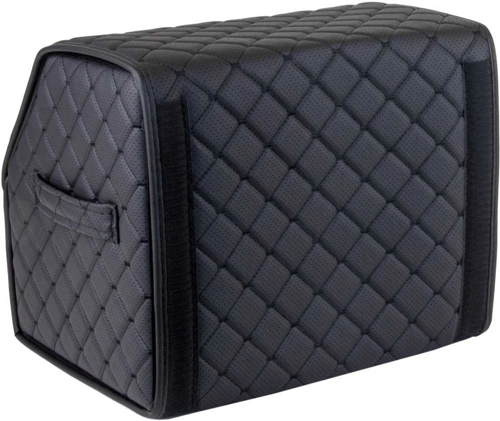 Bagažinės daiktadėžė EVAtech ECO S 30x30x35 cm - juoda / juodi kraštai / juodos siūlės / raudonas vidus