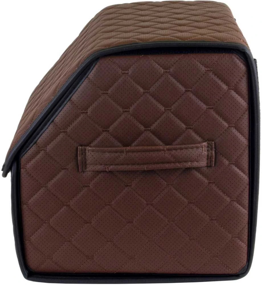 Bagažinės daiktadėžė EVAtech ECO S 30x30x35 cm - ruda / juodi kraštai / rudos siūlės / raudonas vidus