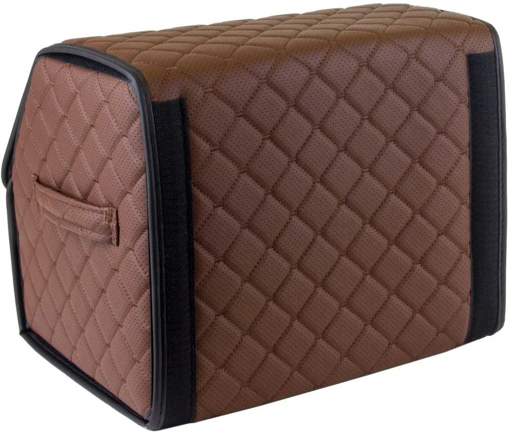 Bagažinės daiktadėžė EVAtech ECO S 30x30x35 cm - ruda / juodi kraštai / rudos siūlės / juodas vidus