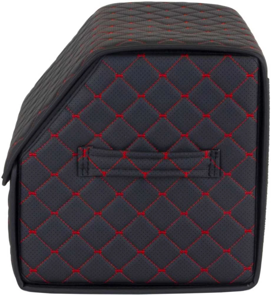 Bagažinės daiktadėžė EVAtech ECO S 30x30x35 cm - juoda / juodi kraštai / raudonos siūlės / juodas vidus
