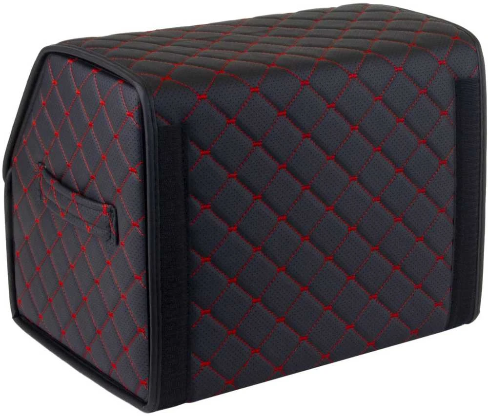 Bagažinės daiktadėžė EVAtech ECO S 30x30x35 cm - juoda / juodi kraštai / raudonos siūlės / juodas vidus