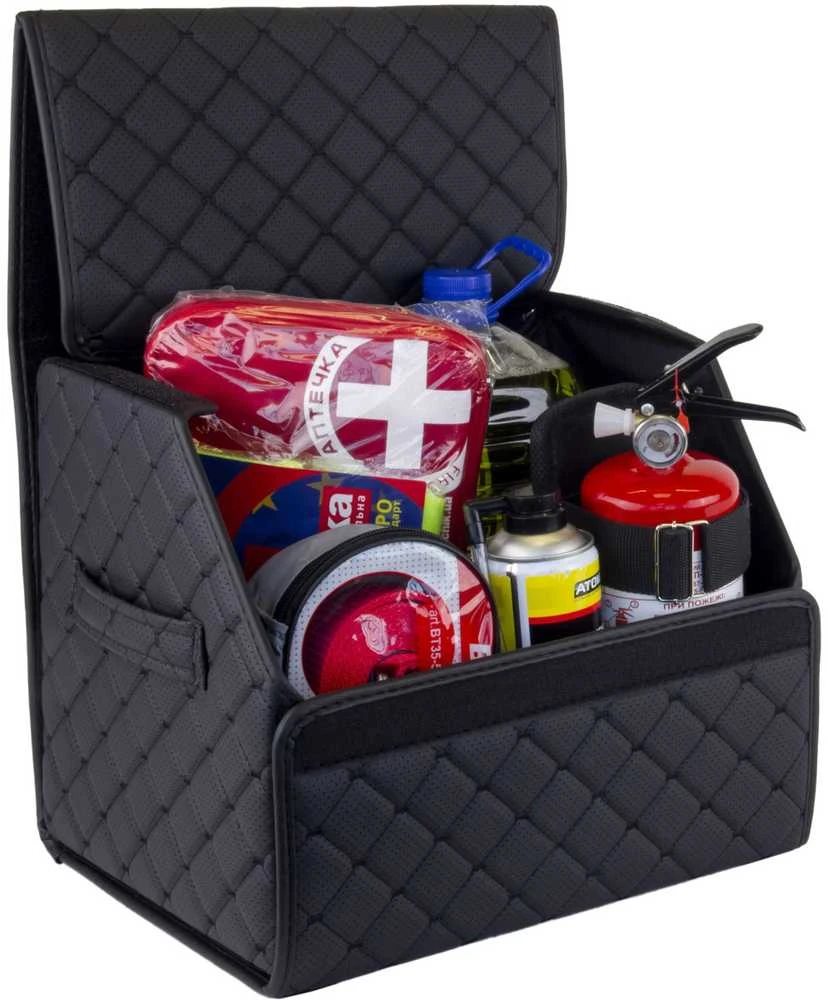 Bagažinės daiktadėžė EVAtech ECO S 30x30x35 cm - juoda / juodi kraštai / juodos siūlės / juodas vidus
