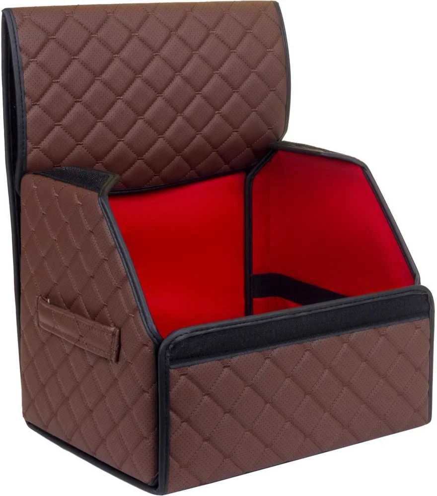 Bagažinės daiktadėžė EVAtech ECO S 30x30x35 cm - ruda / juodi kraštai / rudos siūlės / raudonas vidus