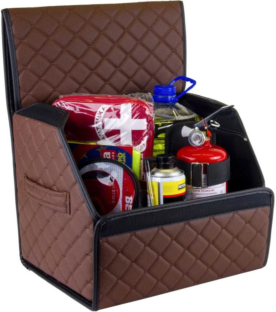 Bagažinės daiktadėžė EVAtech ECO S 30x30x35 cm - ruda / juodi kraštai / rudos siūlės / juodas vidus