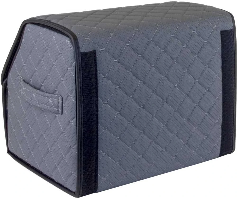 Bagažinės daiktadėžė EVAtech ECO S 30x30x35 cm - pilka / juodi kraštai / pilkos siūlės / raudonas vidus
