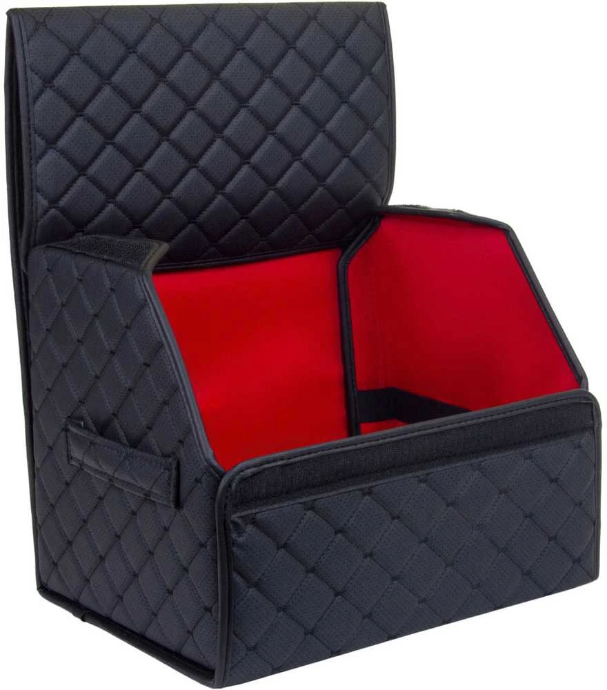 Bagažinės daiktadėžė EVAtech ECO S 30x30x35 cm - juoda / juodi kraštai / juodos siūlės / raudonas vidus