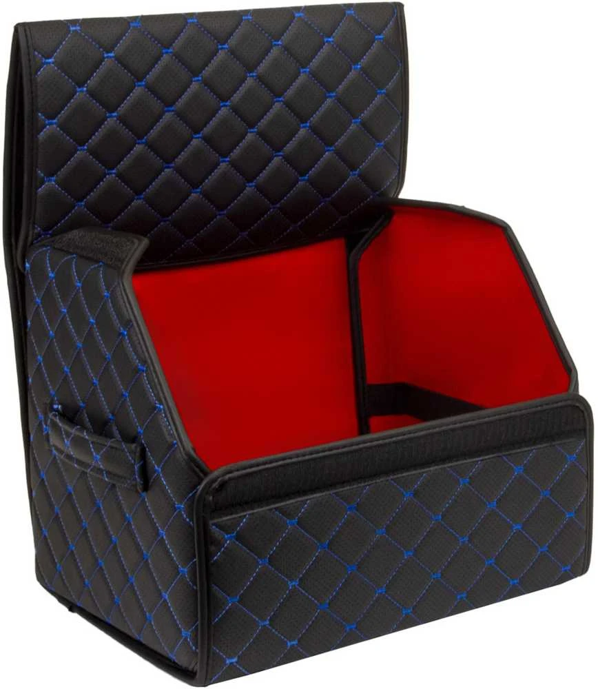 Bagažinės daiktadėžė EVAtech ECO S 30x30x35 cm - juoda / juodi kraštai / mėlynos siūlės / raudonas vidus