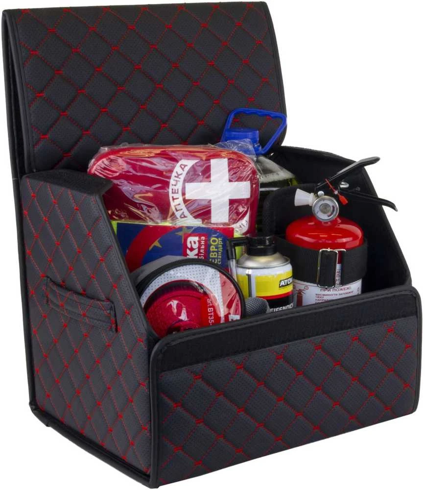 Bagažinės daiktadėžė EVAtech ECO S 30x30x35 cm - juoda / juodi kraštai / raudonos siūlės / juodas vidus