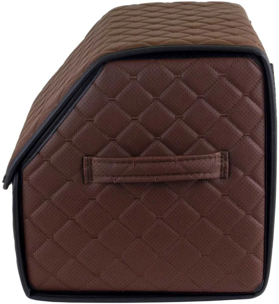 Bagažinės daiktadėžė EVAtech ECO S 30x30x35 cm - ruda / juodi kraštai / rudos siūlės / juodas vidus
