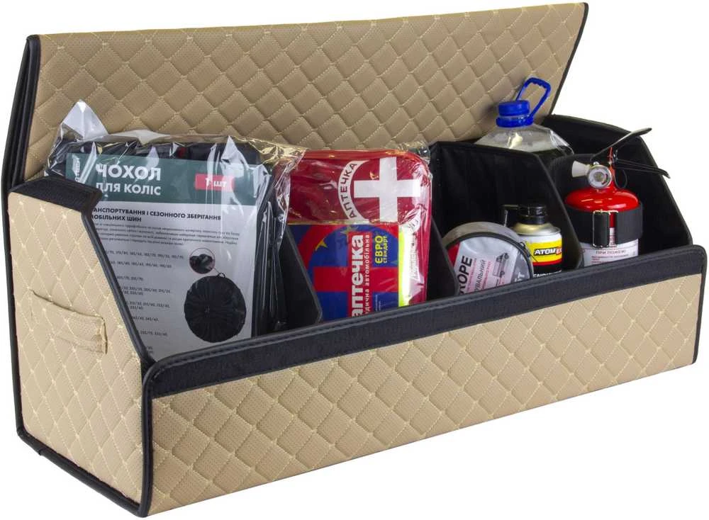 Bagažinės daiktadėžė EVAtech ECO XL 30x30x80 cm - smėlio / juodi kraštai / smėlio siūlės / juodas vidus