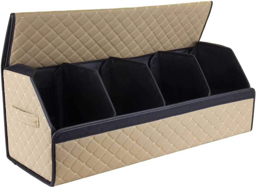 Bagažinės daiktadėžė EVAtech ECO XL 30x30x80 cm - smėlio / juodi kraštai / smėlio siūlės / juodas vidus