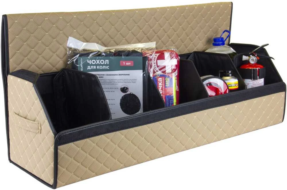 Bagažinės daiktadėžė EVAtech ECO XXL 30x30x100 cm - smėlio / juodi kraštai / smėlio siūlės / juodas vidus