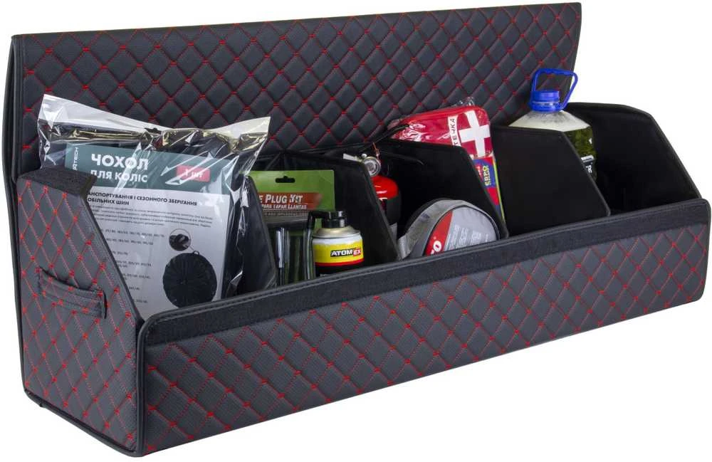 Bagažinės daiktadėžė EVAtech ECO XXL 30x30x100 cm - juoda / juodi kraštai / raudonos siūlės / juodas vidus