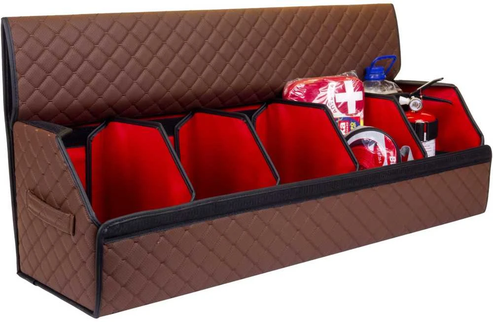 Bagažinės daiktadėžė EVAtech ECO XXL 30x30x100 cm - ruda / juodi kraštai / rudos siūlės / raudonas vidus