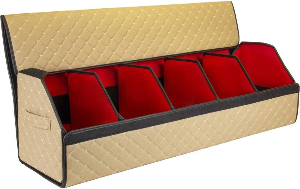 Bagažinės daiktadėžė EVAtech ECO XXL 30x30x100 cm - smėlio / juodi kraštai / smėlio siūlės / raudonas vidus